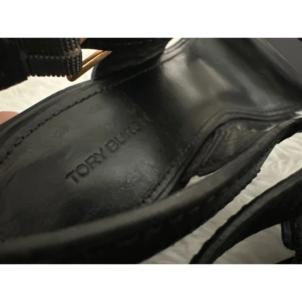 Tory Burch Eleanor Black Block Heel Sandals sz 9‎